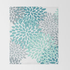 Floral Pattern, Aqua, Teal, Turquoise and Gray Throw Blanket Gallery Image 2