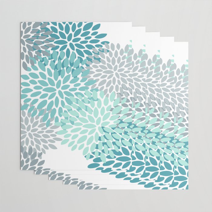 Floral Pattern, Aqua, Teal, Turquoise and Gray Wrapping Paper Gallery Image 3