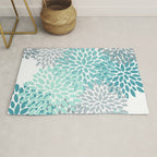Floral Pattern, Aqua, Teal, Turquoise and Gray Rug Gallery Image 1