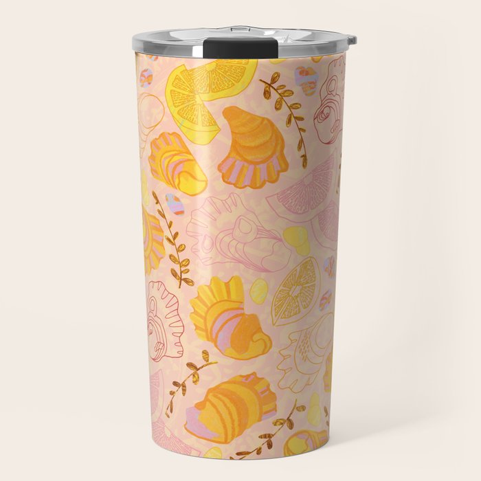 Coastal Oysters on the Beach in Lemon Orange & Peach Travel Mug Gallery Image 1
