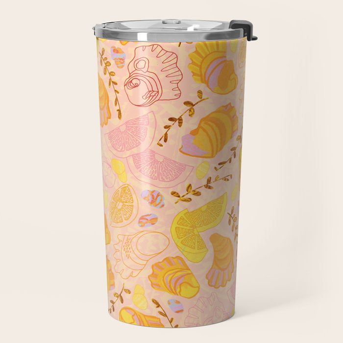 Coastal Oysters on the Beach in Lemon Orange & Peach Travel Mug Gallery Image 2
