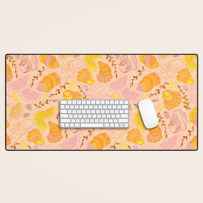 Coastal Oysters on the Beach in Lemon Orange & Peach Desk Mat Gallery Image 1