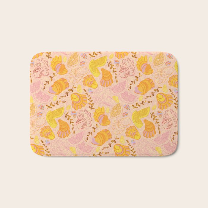 Coastal Oysters on the Beach in Lemon Orange & Peach Bath Mat Gallery Image 1