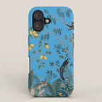 Chinoiserie Exotic Jungle Monkey Peacock Cobalt Blue Fresco Art iPhone Case Gallery Image 1