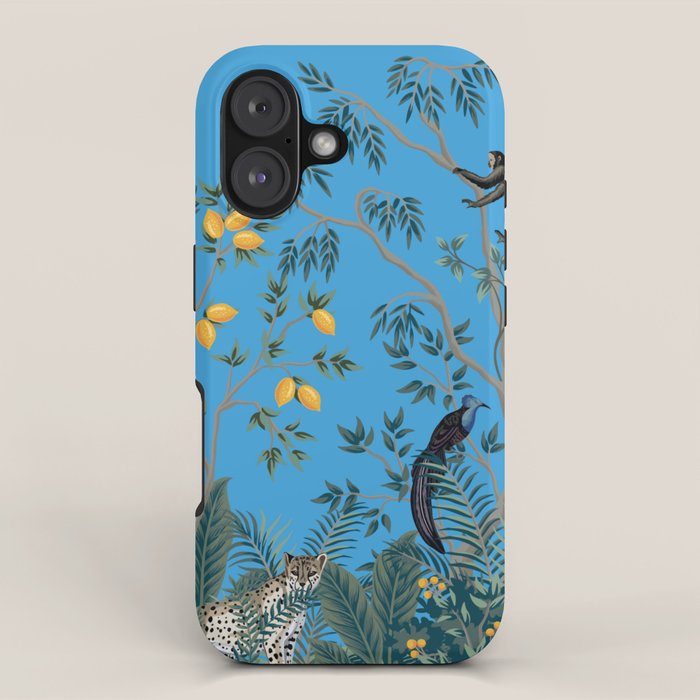 Chinoiserie Exotic Jungle Monkey Peacock Cobalt Blue Fresco Art iPhone Case Gallery Image 1