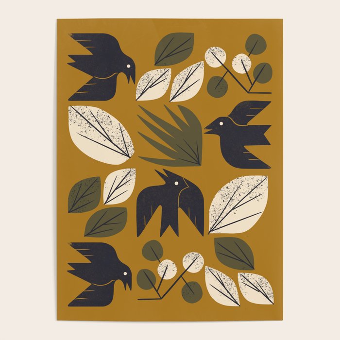 Birds and Leaves Grid Poster Gallery Image 4