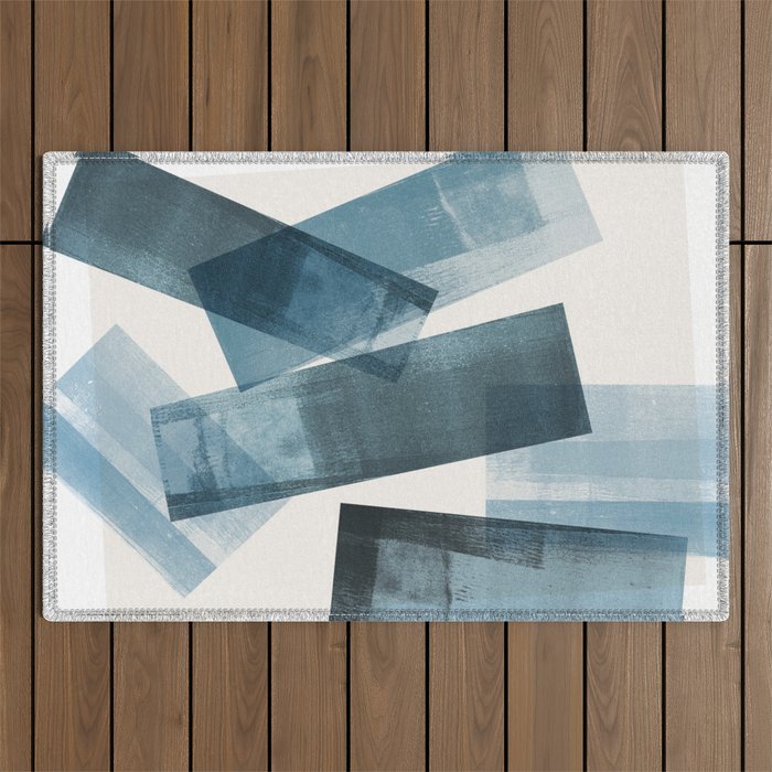 Rectangular Shapes Blue Geometric Abstract Outdoor Rug Gallery Image 1