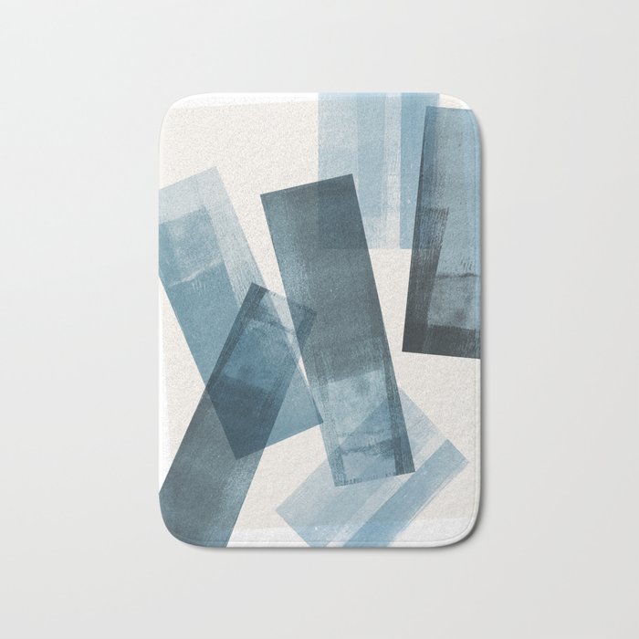 Rectangular Shapes Blue Geometric Abstract Bath Mat Gallery Image 1