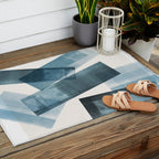Rectangular Shapes Blue Geometric Abstract Outdoor Rug Gallery Image 2