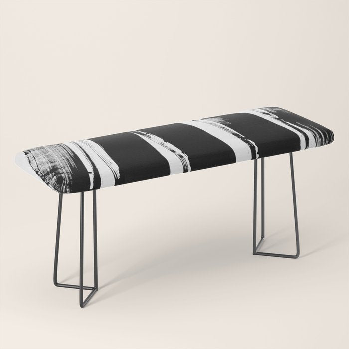 Stripes Black & White Minimalist Abstract Mid century Ink Art Dark Brush Strokes Bench Gallery Image 1