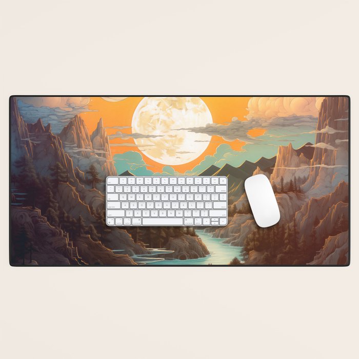 Summer Moonrise In The Sierra Mountains Desk Mat Gallery Image 1