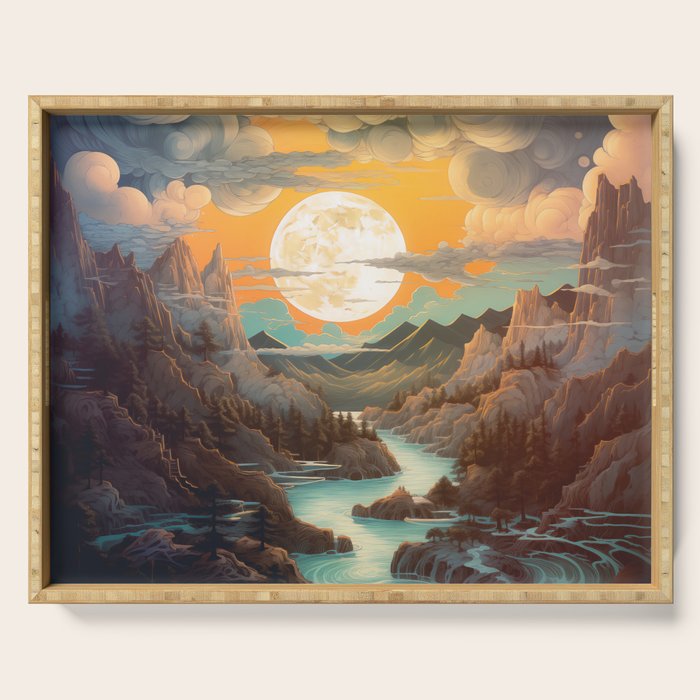 Summer Moonrise In The Sierra Mountains Serving Tray Gallery Image 1