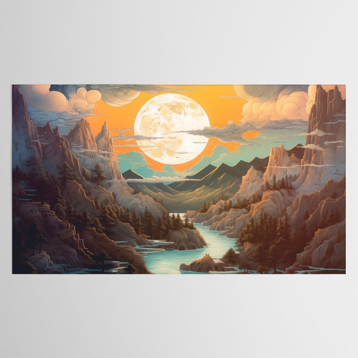 Summer Moonrise In The Sierra Mountains Tablecloth Gallery Image 2
