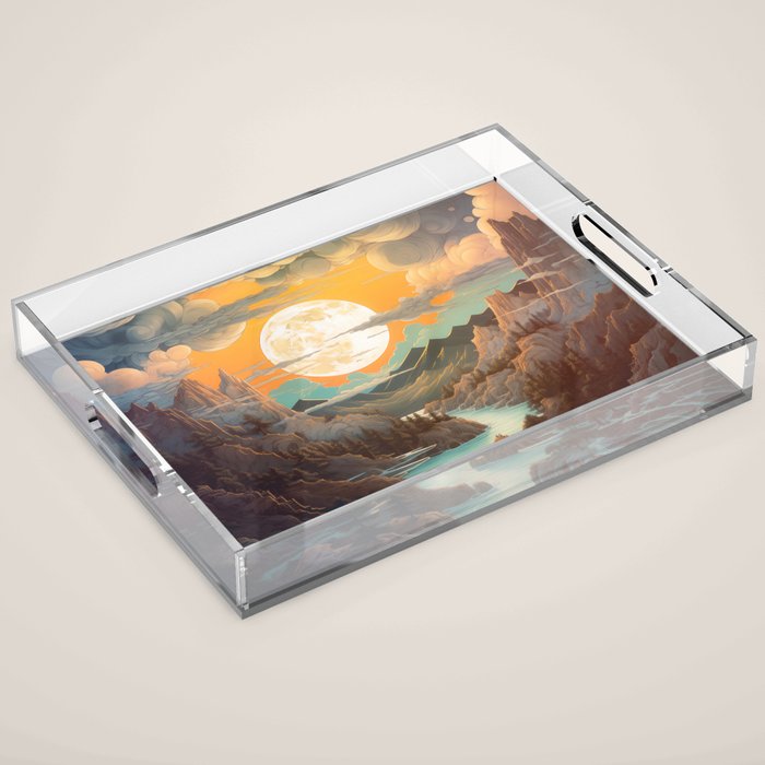 Summer Moonrise In The Sierra Mountains Acrylic Tray Gallery Image 1