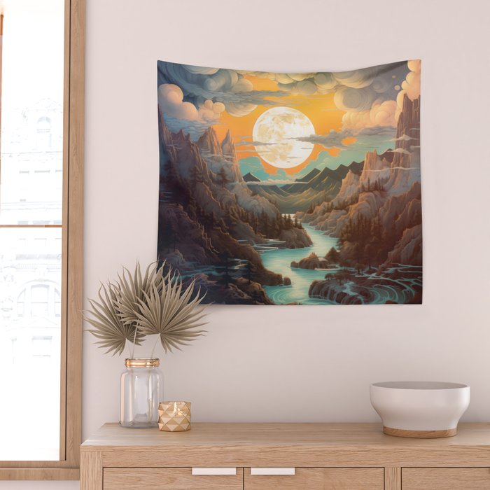 Summer Moonrise In The Sierra Mountains Wall Tapestry Gallery Image 2