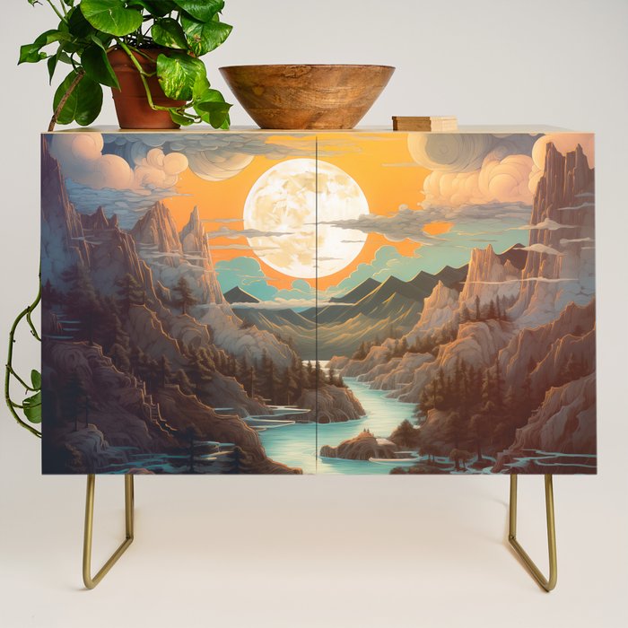 Summer Moonrise In The Sierra Mountains Credenza Gallery Image 1
