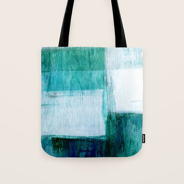 Aqua Blue Geometric Abstract Textured Painting Tote Bag Gallery Image 1