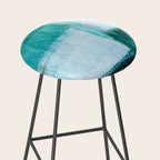 Aqua Blue Geometric Abstract Textured Painting Stool Gallery Image 2