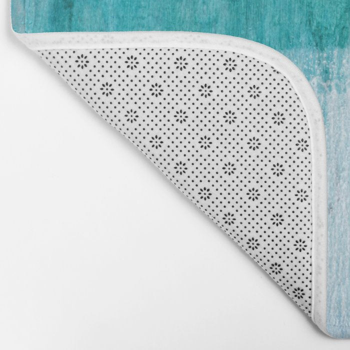 Aqua Blue Geometric Abstract Textured Painting Bath Mat Gallery Image 2