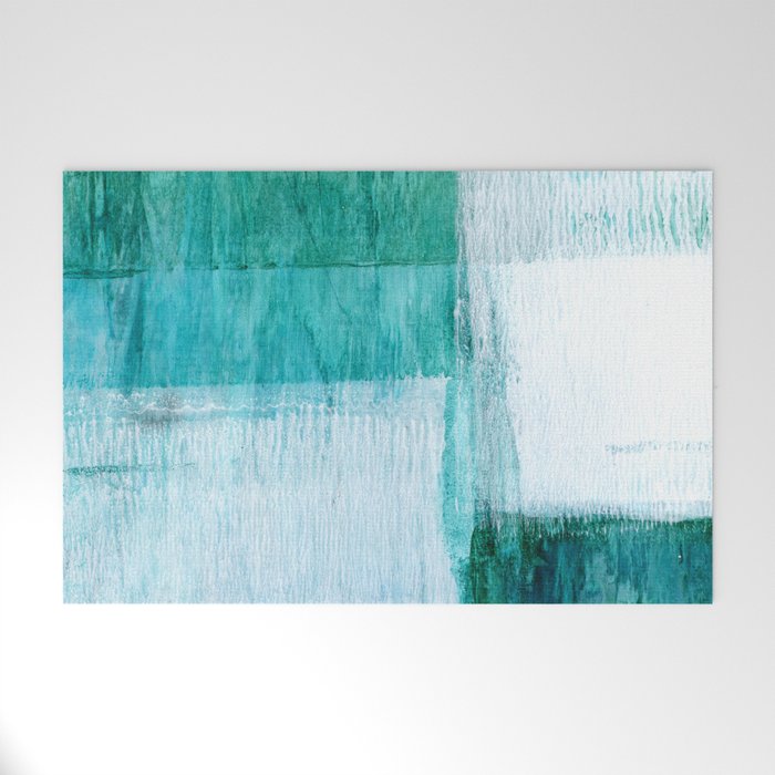 Aqua Blue Geometric Abstract Textured Painting Welcome Mat Gallery Image 1