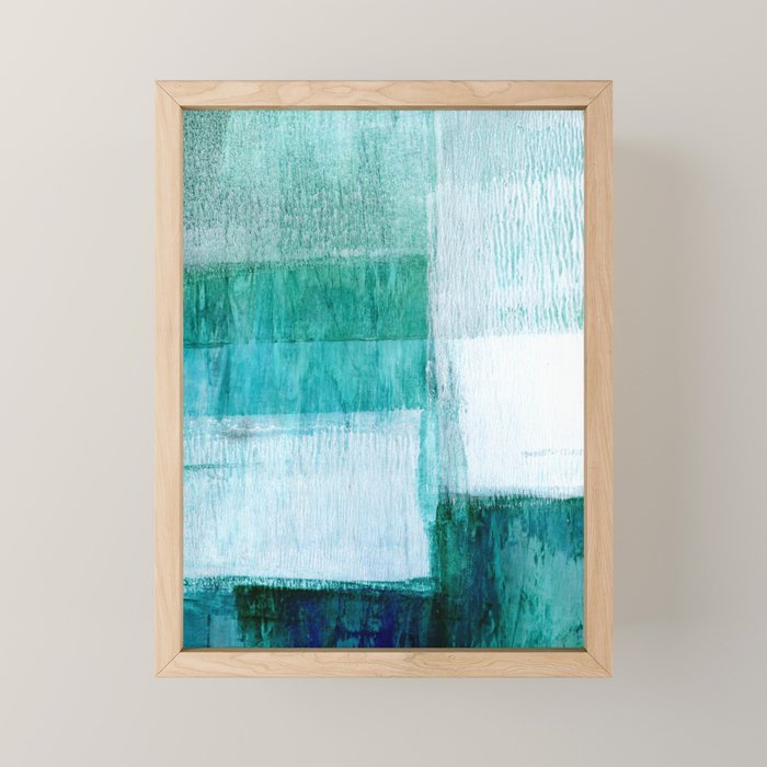 Aqua Blue Geometric Abstract Textured Painting Mini Art Print Gallery Image 1