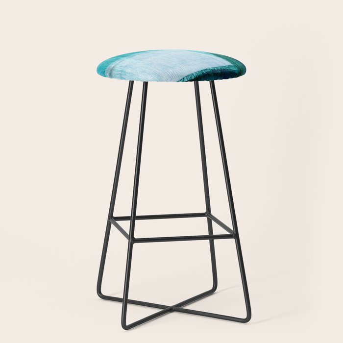 Aqua Blue Geometric Abstract Textured Painting Stool Gallery Image 1