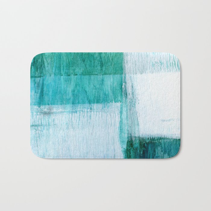Aqua Blue Geometric Abstract Textured Painting Bath Mat Gallery Image 1