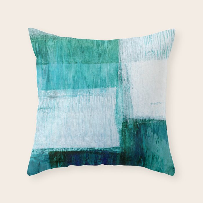 Aqua Blue Geometric Abstract Textured Painting Throw Pillow Gallery Image 1