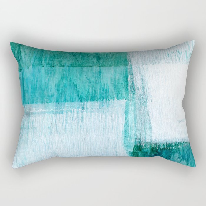 Aqua Blue Geometric Abstract Textured Painting Rectangular Pillow Gallery Image 2