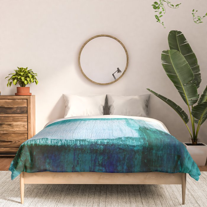 Aqua Blue Geometric Abstract Textured Painting Comforter Gallery Image 3