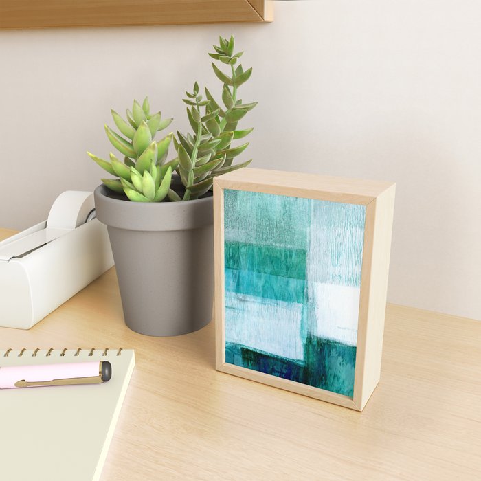 Aqua Blue Geometric Abstract Textured Painting Mini Art Print Gallery Image 2