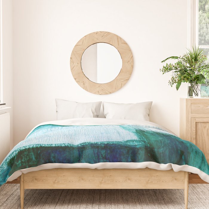 Aqua Blue Geometric Abstract Textured Painting Duvet Cover Gallery Image 3