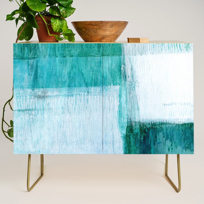 Aqua Blue Geometric Abstract Textured Painting Credenza Gallery Image 1