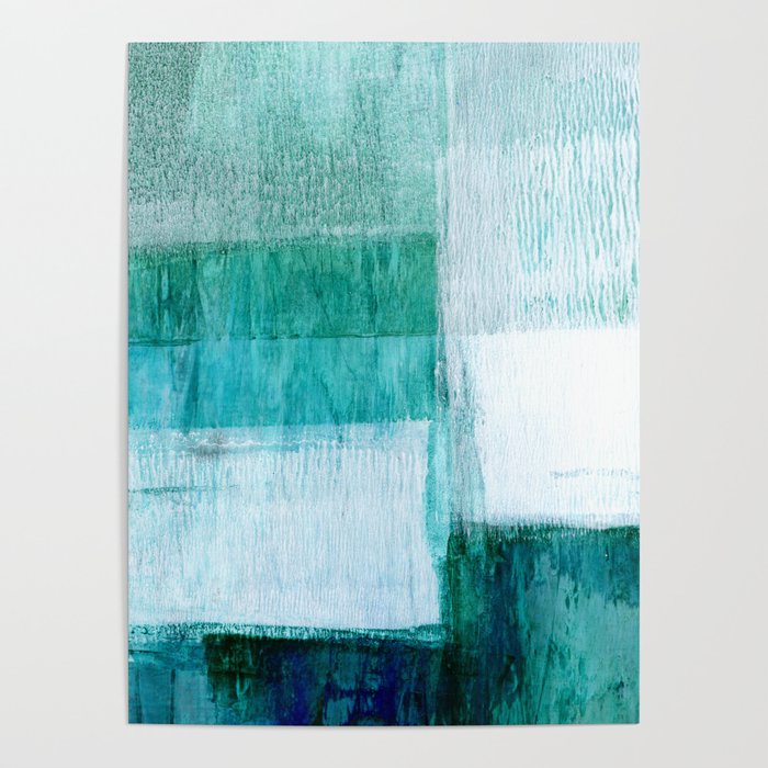 Aqua Blue Geometric Abstract Textured Painting Poster Gallery Image 4
