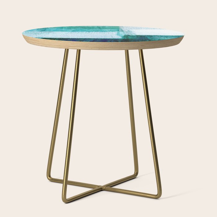 Aqua Blue Geometric Abstract Textured Painting Side Table Gallery Image 1
