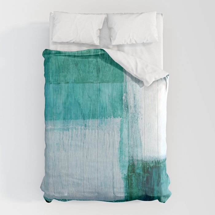 Aqua Blue Geometric Abstract Textured Painting Comforter Gallery Image 6