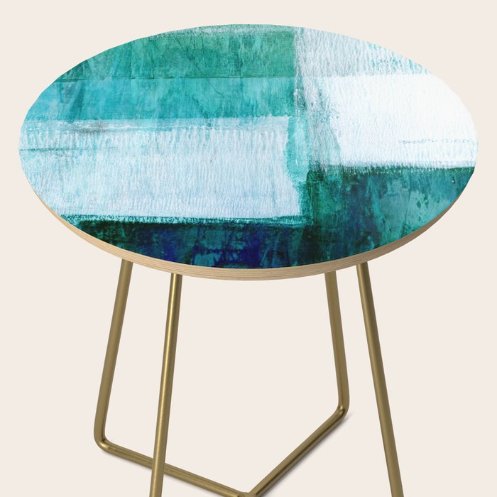 Aqua Blue Geometric Abstract Textured Painting Side Table Gallery Image 2