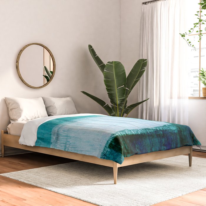 Aqua Blue Geometric Abstract Textured Painting Comforter Gallery Image 2