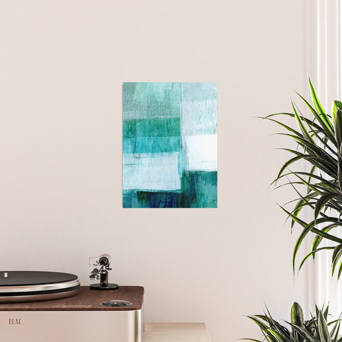 Aqua Blue Geometric Abstract Textured Painting Poster Gallery Image 2