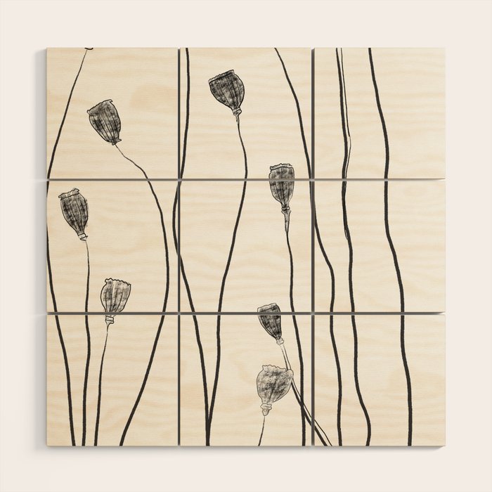 A group of poppy heads Wood Wall Art Gallery Image 1