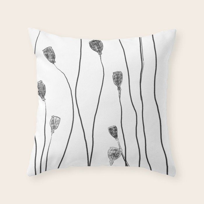 A group of poppy heads Throw Pillow Gallery Image 1