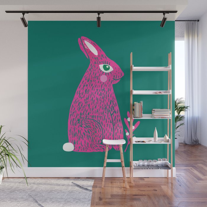Pink Rabbit Wall Mural Gallery Image 1