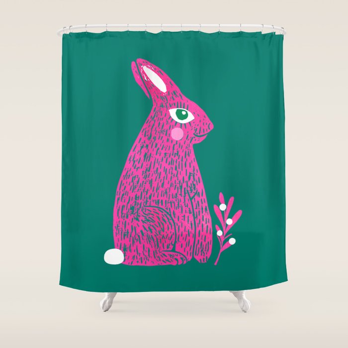 Pink Rabbit Shower Curtain Gallery Image 1