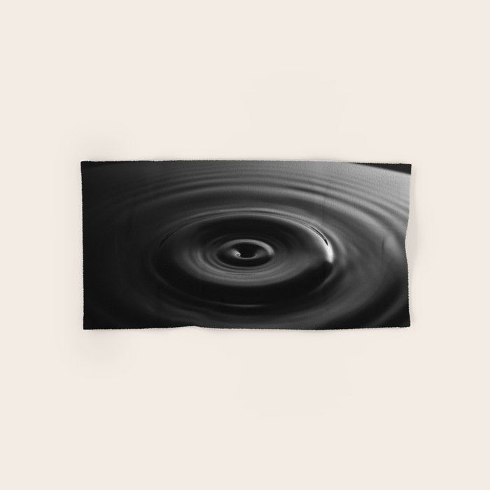 Zen water droplet in pool of water black and white inspirational photograph art print Bath Towel Gallery Image 1