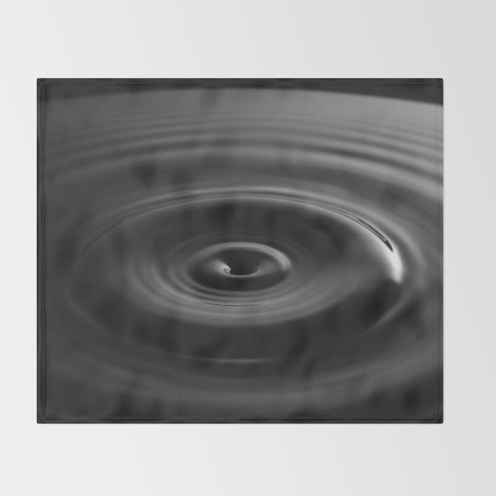 Zen water droplet in pool of water black and white inspirational photograph art print Throw Blanket Gallery Image 2