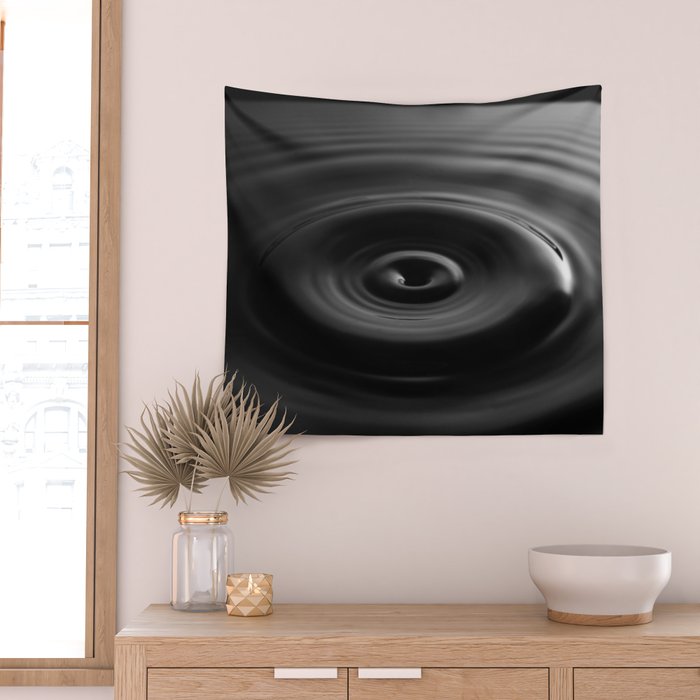 Zen water droplet in pool of water black and white inspirational photograph art print Wall Tapestry Gallery Image 2