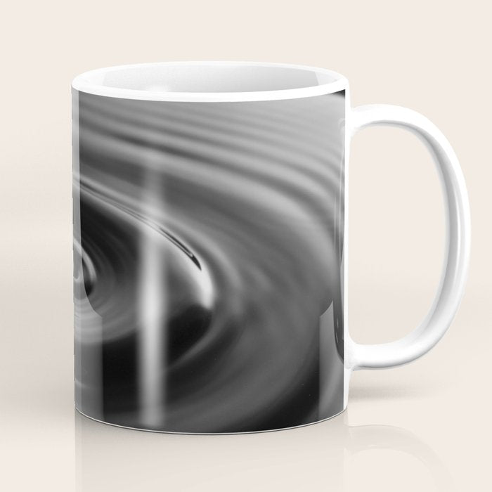 Zen water droplet in pool of water black and white inspirational photograph art print Coffee Mug Gallery Image 1