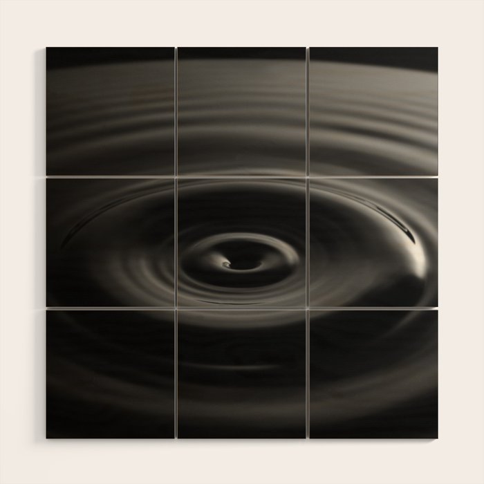 Zen water droplet in pool of water black and white inspirational photograph art print Wood Wall Art Gallery Image 1