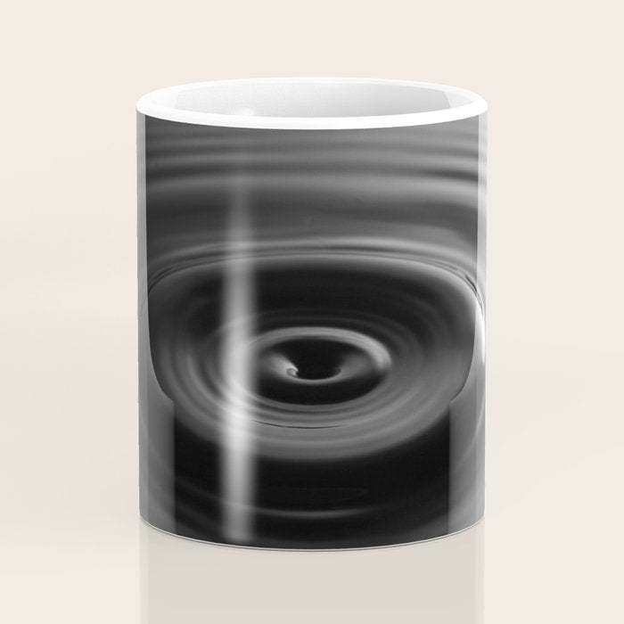Zen water droplet in pool of water black and white inspirational photograph art print Coffee Mug Gallery Image 4