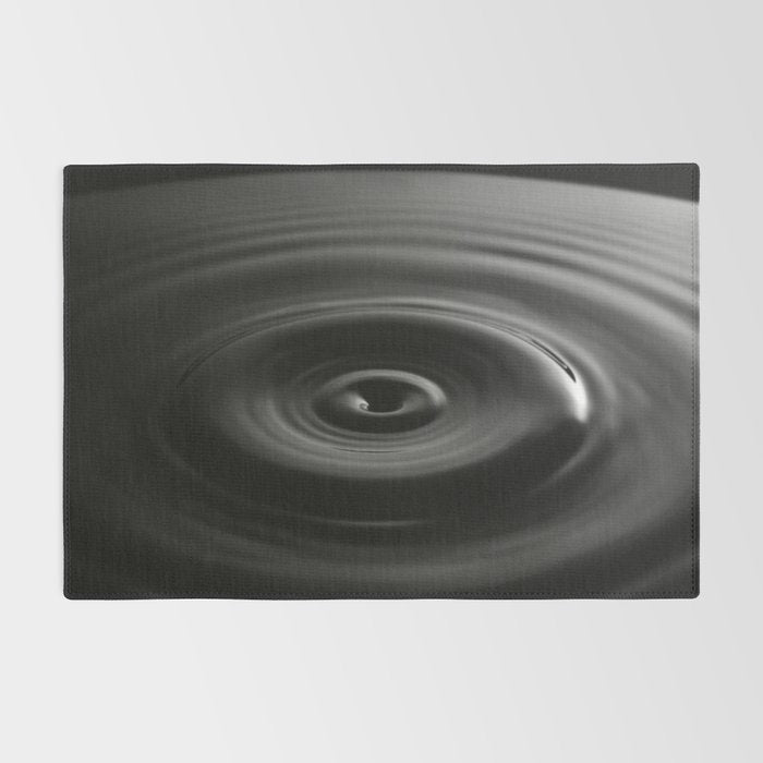 Zen water droplet in pool of water black and white inspirational photograph art print Rug Gallery Image 2